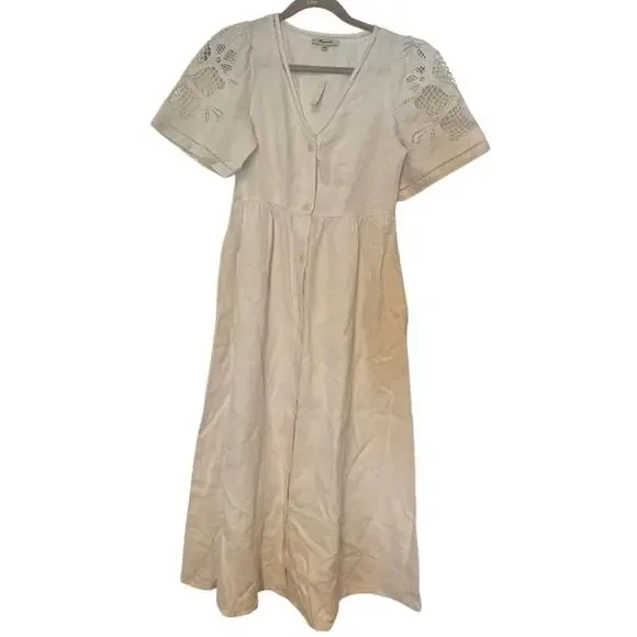 Madewell Cassie Button-Front Midi Dress in Linen White Size XS - Picture 4 of 9